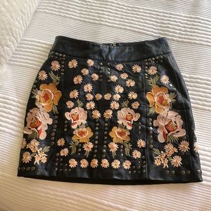 Free People leather mini- embellished and embroidered for a fabulous look!